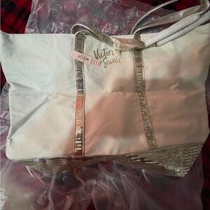Victoria's Secret Shimmering White and Silver Tote